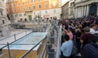 ‘A municipal swimming pool’: tourists react to temporary Trevi fountain replacement